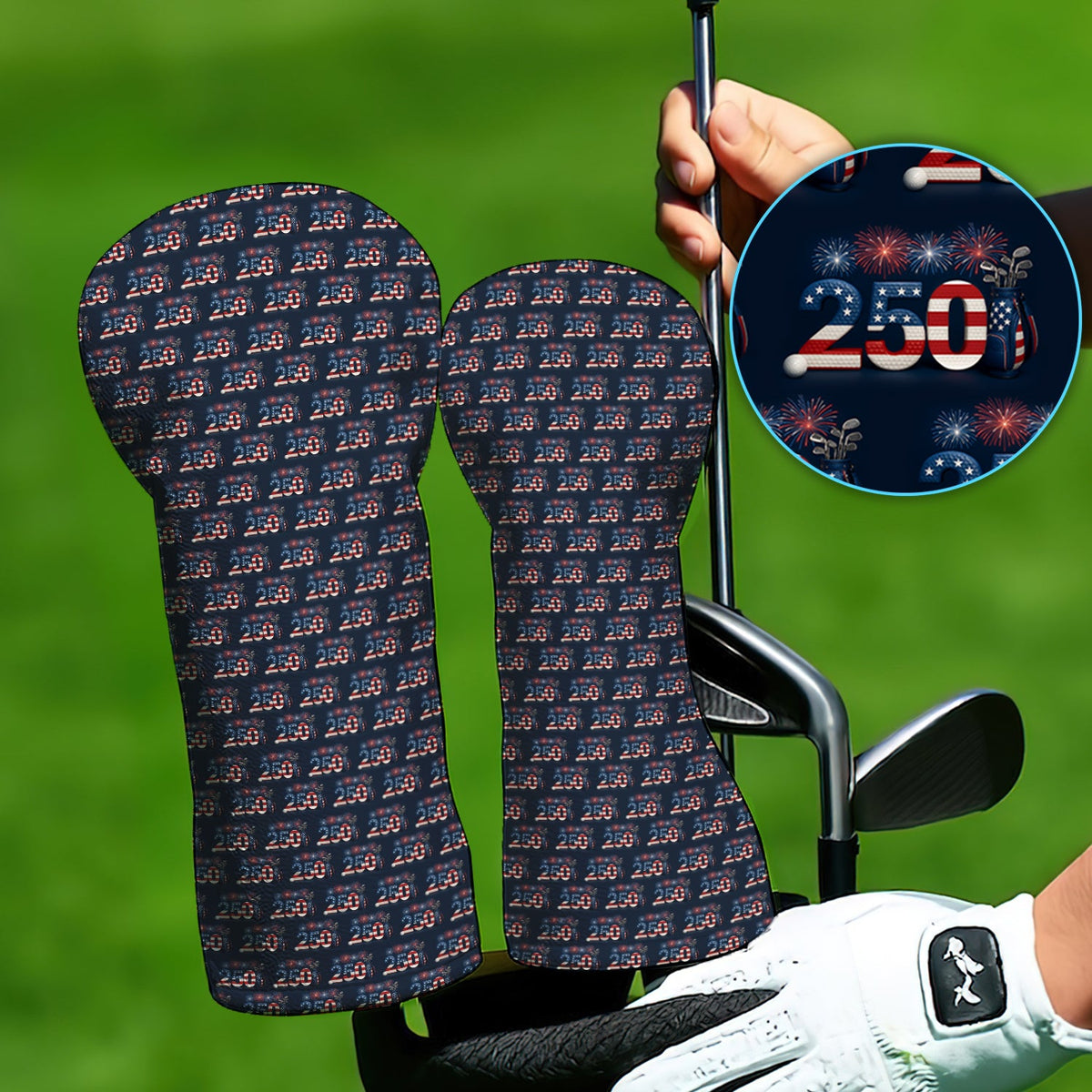 USA 250 Anniversary Patriotic Seamless Pattern Golf Headcovers For Men, Crazy Golf Head Cover, Golf Gift For Men