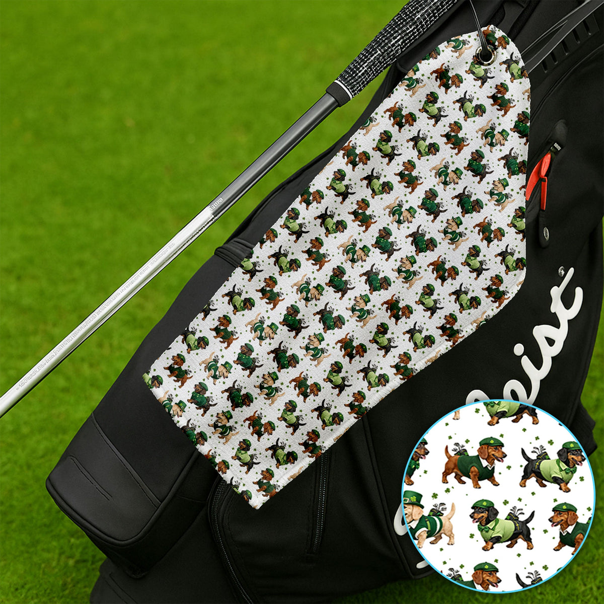 Dog St. Patrick’s Day Pattern Golf Towel, Dachshund Golf Towles For Men, Funny Golf Gift For Golfer