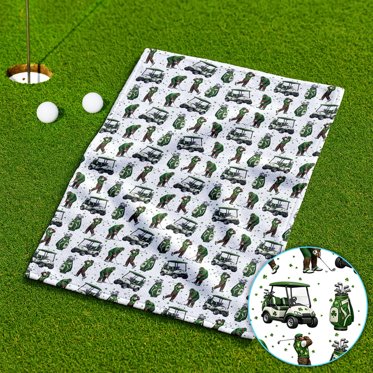 Bigfoot Golf St. Patrick’s Day Pattern Golf Towel, Sasquatch Golf Towels For Golfer, Crazy Men's Golf Gift