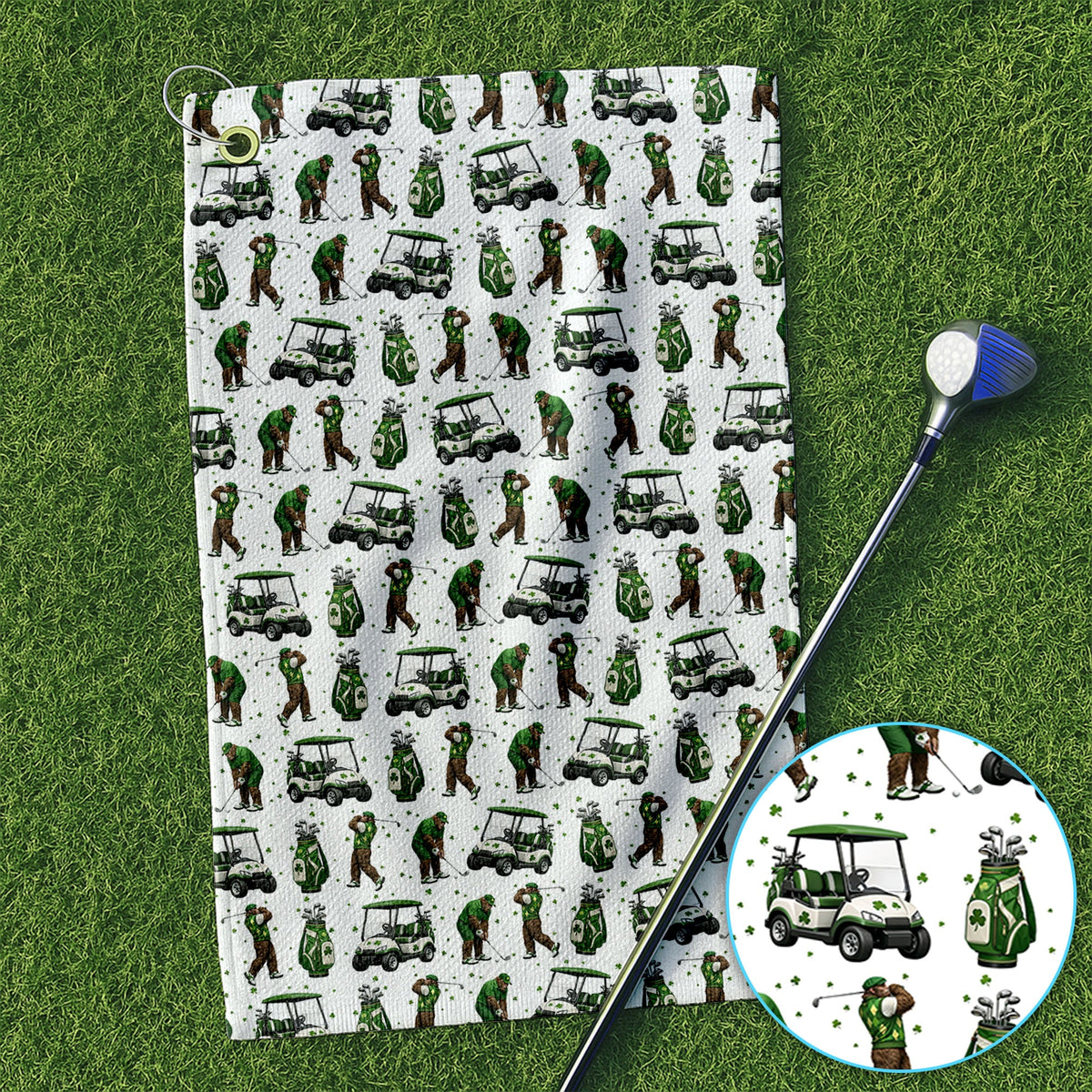 Bigfoot Golf St. Patrick’s Day Pattern Golf Towel, Sasquatch Golf Towels For Golfer, Crazy Men's Golf Gift