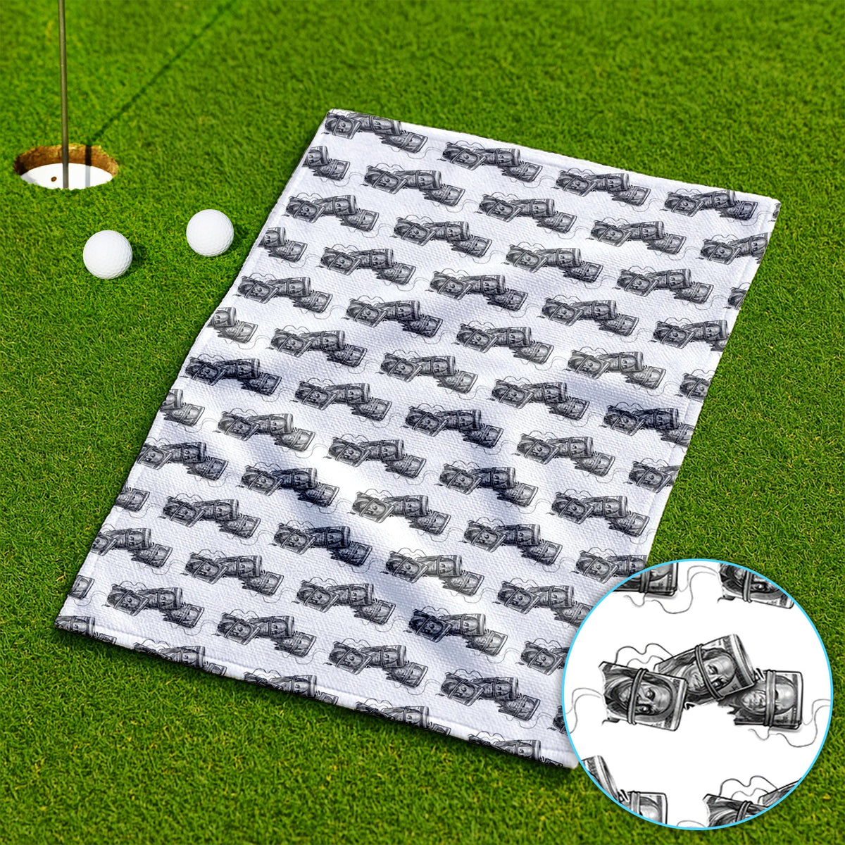 Funny Money Stack Pattern Towel, Crazy Golf Towels For Men, Golf Gift For Golfer