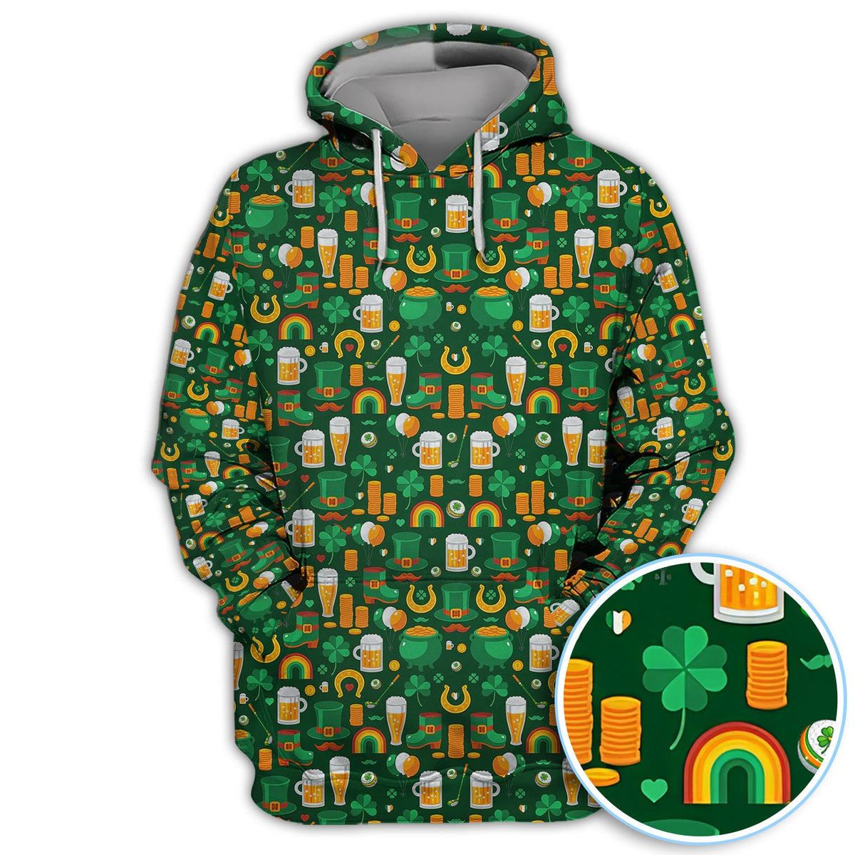 Funny St. Patrick’s Day Pattern Golf Polos, Irish Shamrock And Beer Golf Shirt For Men, Crazy Golf Gift For Golfer