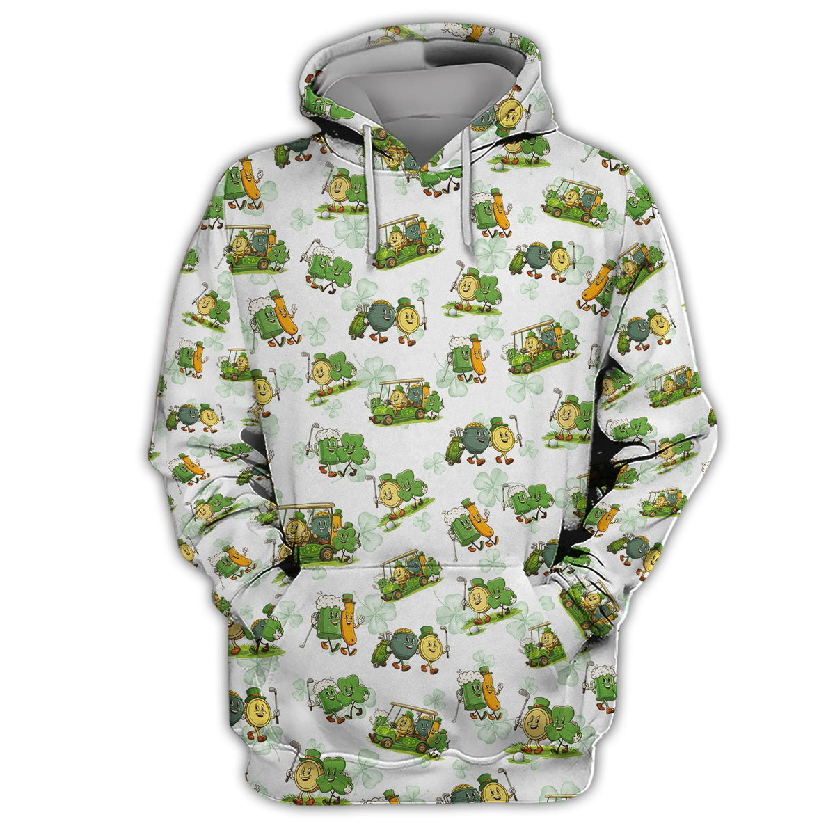 Funny Shamrock And Beer Pattern Golf Polos, St.Patrick’s Day Golf Shirt For Men, Crazy Golf Gift For Golfer