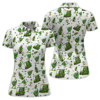 Funny Irish Clover Pattern Golf Polos, St. Patrick’s Day Golf Shirt For Men, Golf Gift For Golfer