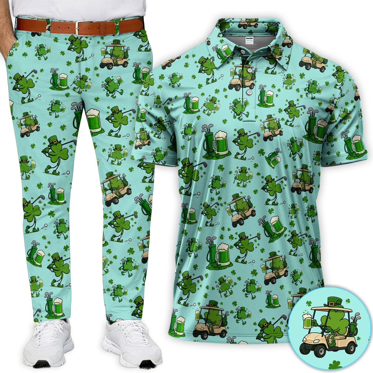 St. Patrick’s Day Pattern Golf Set, Funny Irish Golf Cart Set, Lucky Shamrock Golf Set For Men