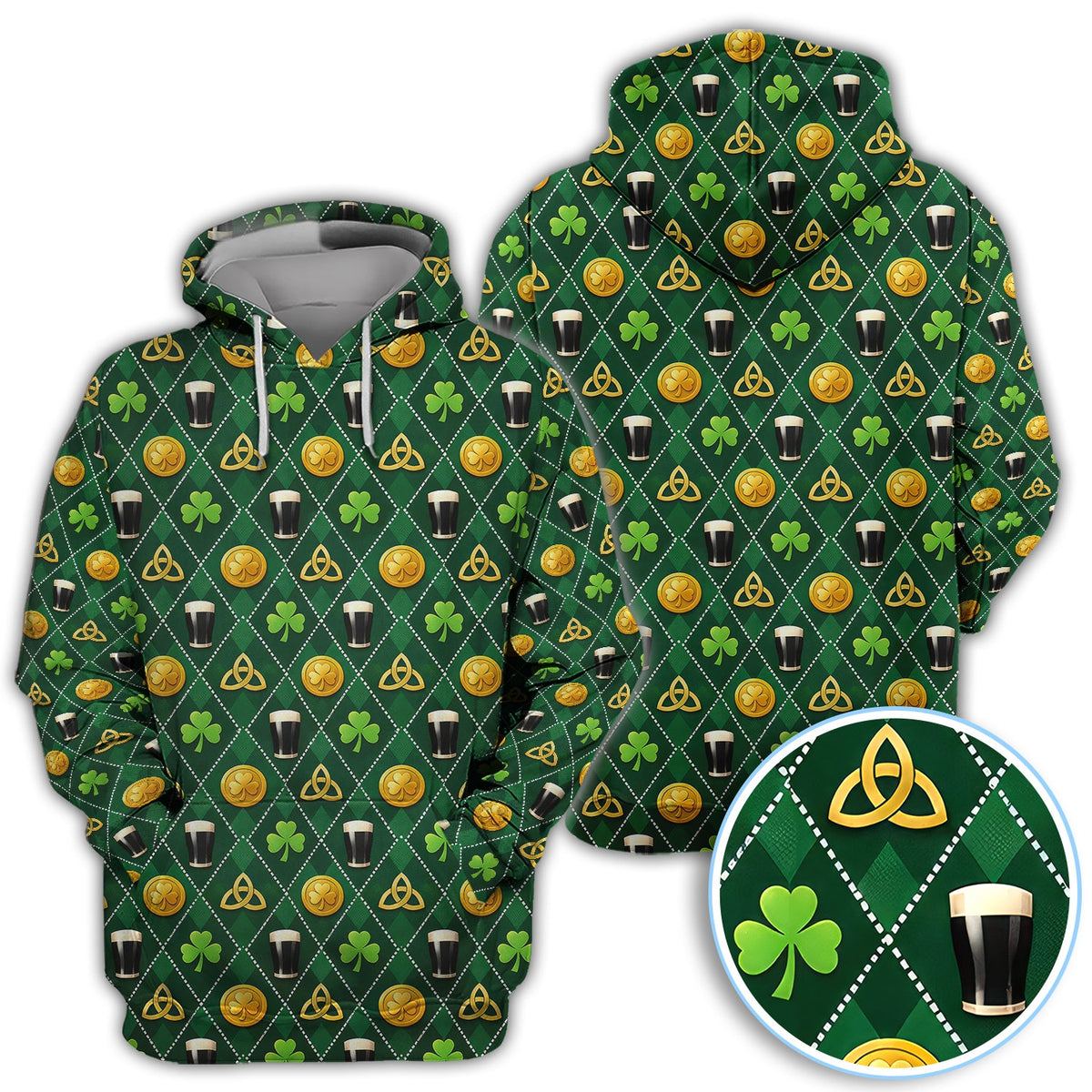 St Patrick’s Day Green Argyle Pattern Golf Shirt, Irish Celtic Beer And Shamrock Golf Polos For Golfer