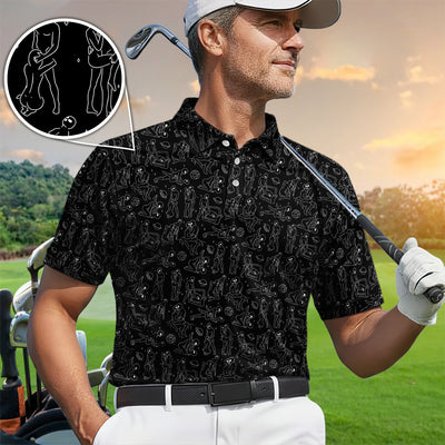 Minimalist Line Art Human Pattern Golf Polos, Funny Golf Shirt For Men, Crazy Golf Gift For Golfer