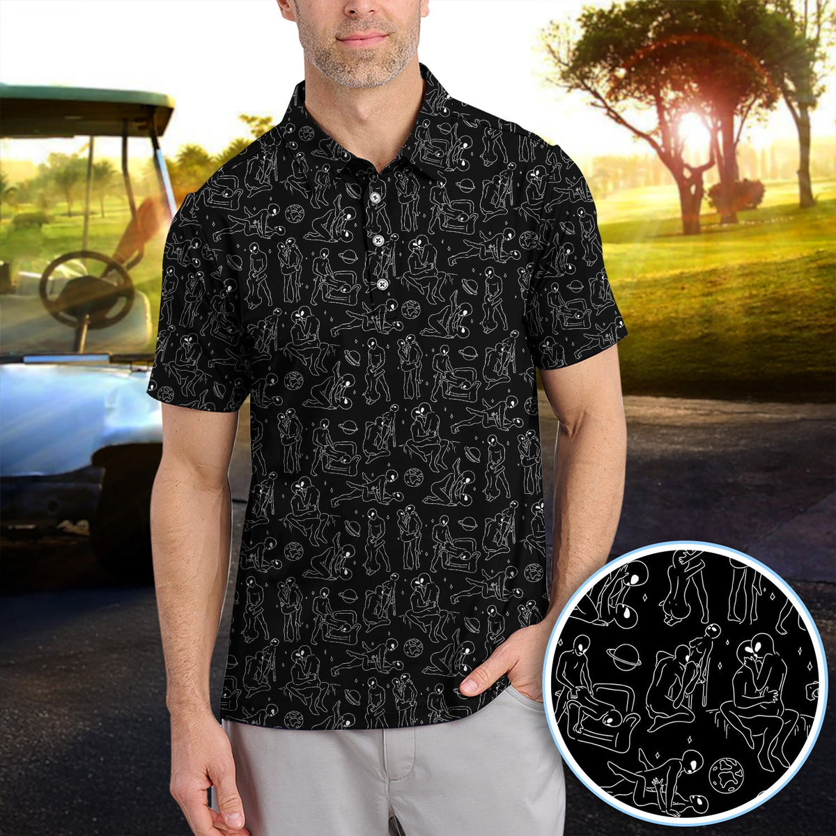 Minimalist Line Art Human Pattern Golf Polos, Funny Golf Shirt For Men, Crazy Golf Gift For Golfer
