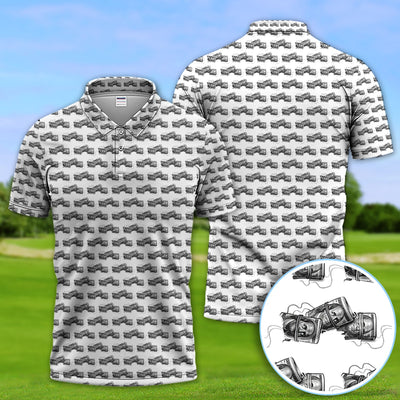 Funny Money Stack Pattern Polos, Crazy Golf Shirt For Men, Golf Gift For Golfer