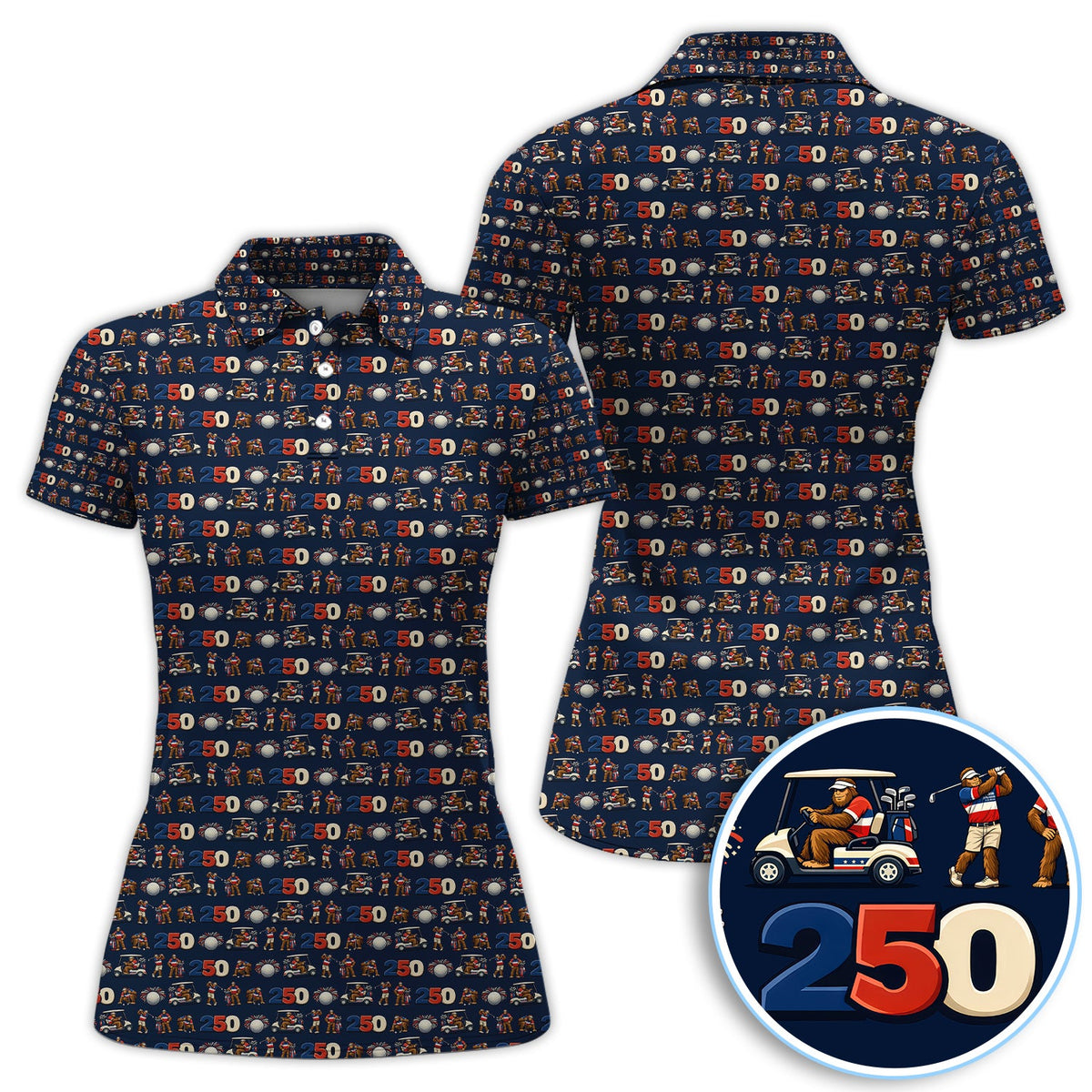 Funny Bigfoot Pattern Golf Shirt, 250th Anniversary Golf Polos, Golf Gift For Golfer
