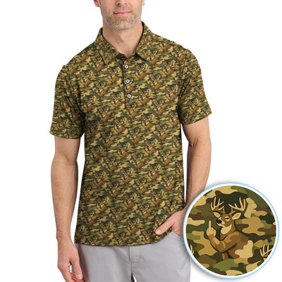 Deer Camo Pattern Golf Shirt, Crazy Golf Polos For Men, Golf Gift For Hunter