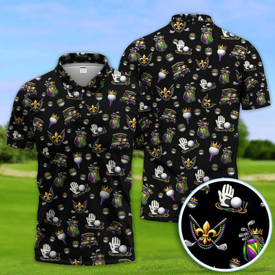 Mardi Gras Pattern Golf Shirt For Men, Funny Golf Polos, Crazy Golf Gift For Golfer