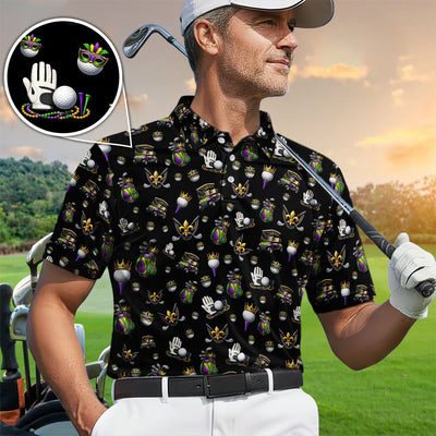 Mardi Gras Pattern Golf Shirt For Men, Funny Golf Polos, Crazy Golf Gift For Golfer