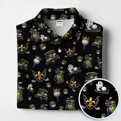 Mardi Gras Pattern Golf Shirt For Men, Funny Golf Polos, Crazy Golf Gift For Golfer