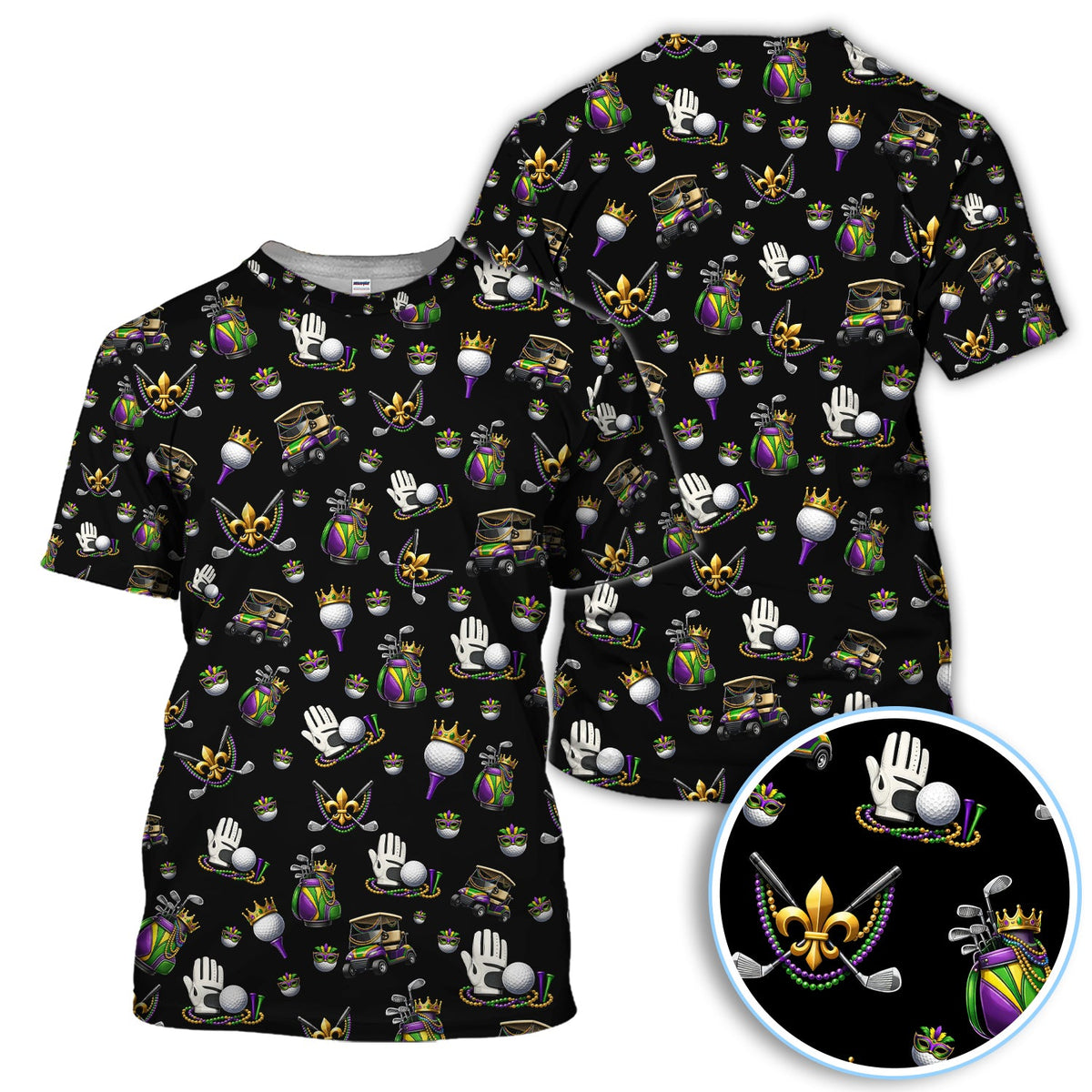 Mardi Gras Pattern Golf Shirt For Men, Funny Golf Polos, Crazy Golf Gift For Golfer