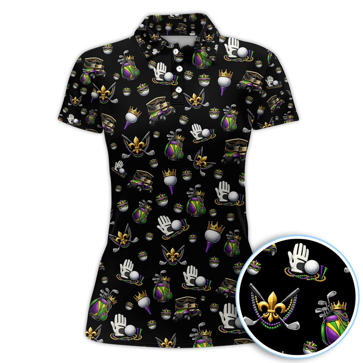 Mardi Gras Pattern Golf Shirt For Men, Funny Golf Polos, Crazy Golf Gift For Golfer