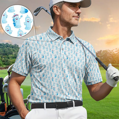 Funny Pattern Golf Polos, Light Blue Golf Shirt For Golfer, Golf Gift For Men