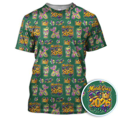 Mardi Gras 2026 Golf Polos For Golfer, Festive Crown Mask Pattern Golf Shirt, Golf Gift For Men