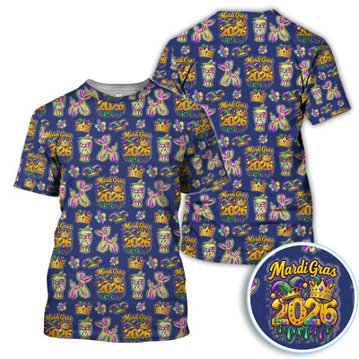 Mardi Gras 2026 Golf Polos For Golfer, Festive Crown Mask Pattern Golf Shirt, Golf Gift For Men