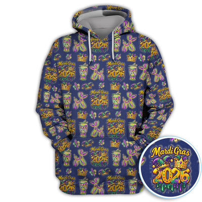Mardi Gras 2026 Golf Polos For Golfer, Festive Crown Mask Pattern Golf Shirt, Golf Gift For Men