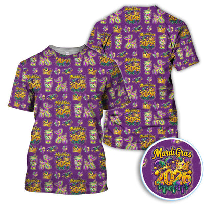 Mardi Gras 2026 Golf Polos For Golfer, Festive Crown Mask Pattern Golf Shirt, Golf Gift For Men