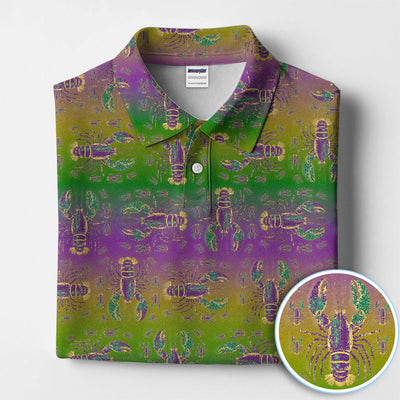 Louisiana Crawfish Pattern Golf Shirt, Mardi Gras Golf Polos For Golfer