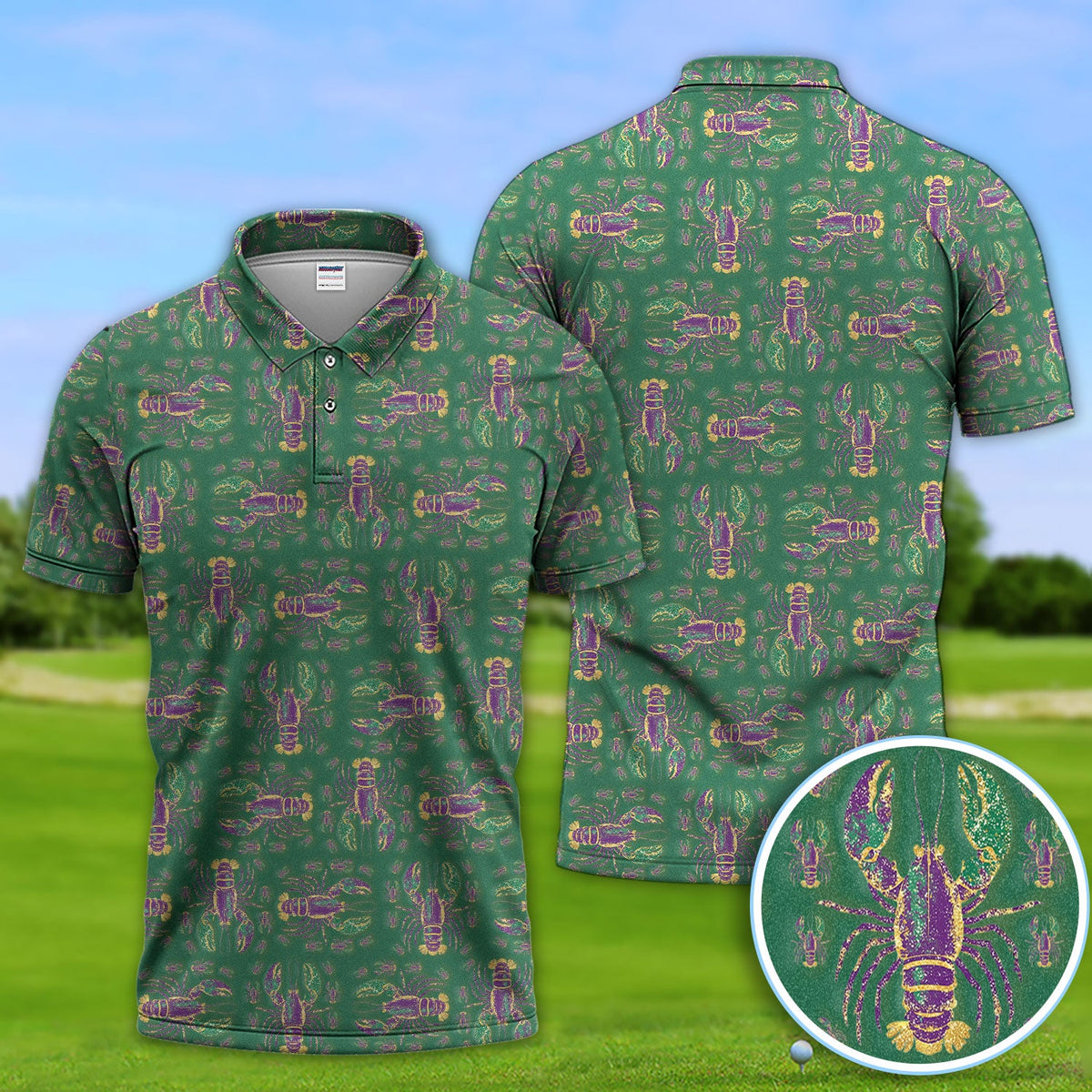 Louisiana Crawfish Pattern Golf Shirt, Mardi Gras Golf Polos For Golfer