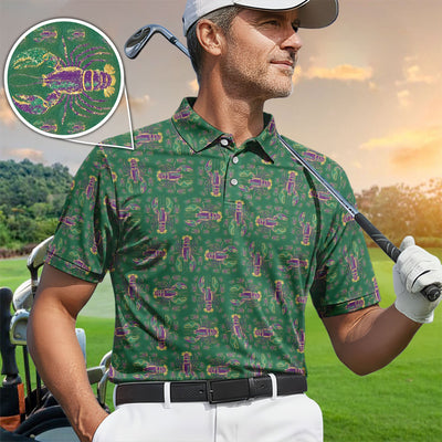 Louisiana Crawfish Pattern Golf Shirt, Mardi Gras Golf Polos For Golfer