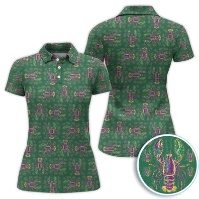 Louisiana Crawfish Pattern Golf Shirt, Mardi Gras Golf Polos For Golfer