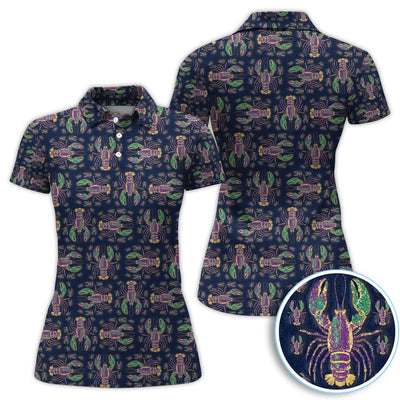Louisiana Crawfish Pattern Golf Shirt, Mardi Gras Golf Polos For Golfer