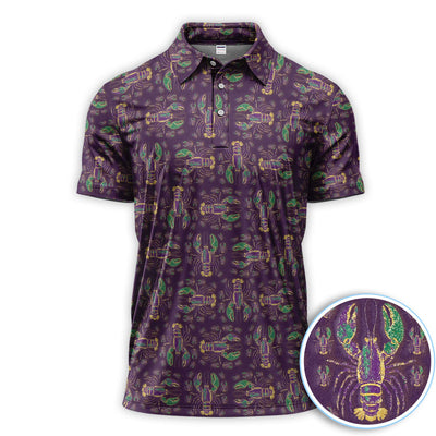 Louisiana Crawfish Pattern Golf Shirt, Mardi Gras Golf Polos For Golfer
