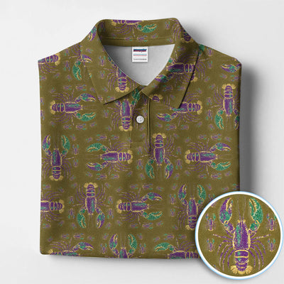 Louisiana Crawfish Pattern Golf Shirt, Mardi Gras Golf Polos For Golfer