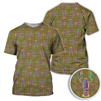 Louisiana Crawfish Pattern Golf Shirt, Mardi Gras Golf Polos For Golfer