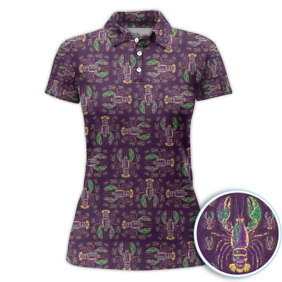 Louisiana Crawfish Pattern Golf Shirt, Mardi Gras Golf Polos For Golfer