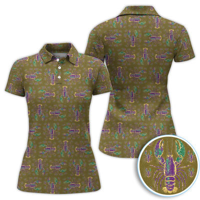 Louisiana Crawfish Pattern Golf Shirt, Mardi Gras Golf Polos For Golfer