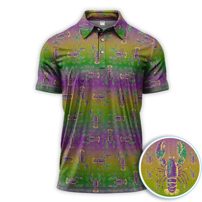 Louisiana Crawfish Pattern Golf Shirt, Mardi Gras Golf Polos For Golfer