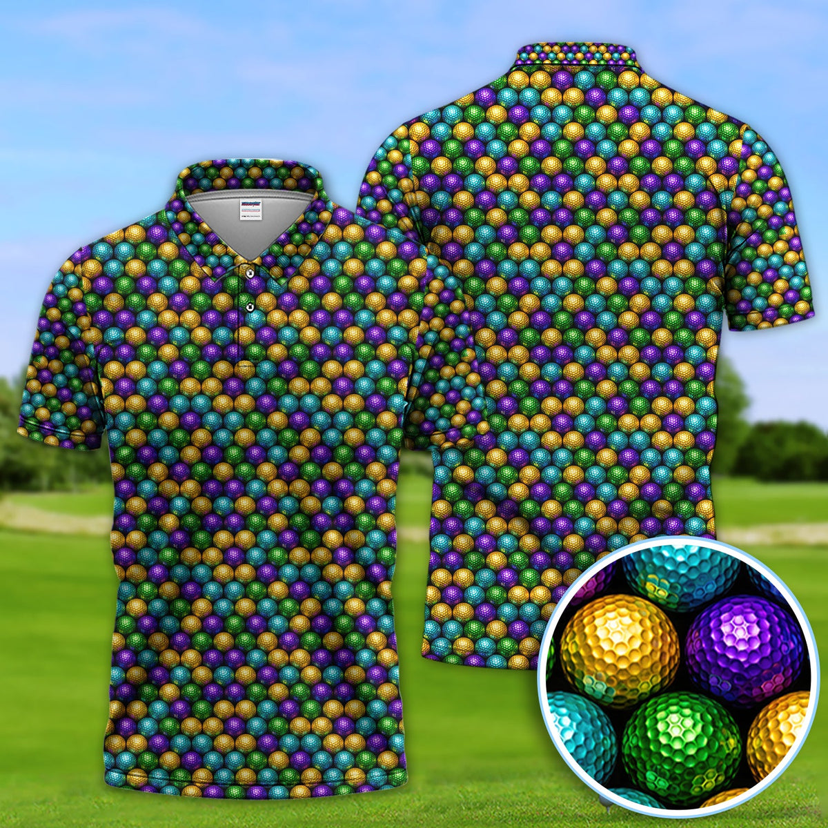 Disco Ball Pattern Golf Polos, Mardi Gras Golf Shirt For Men, Golf Gift For Golfer
