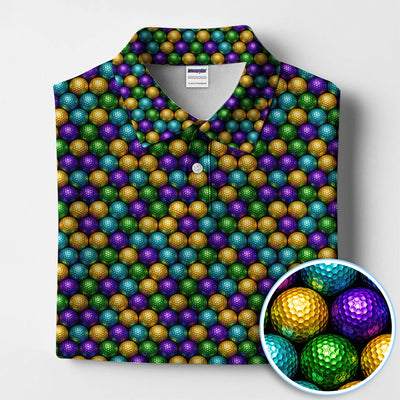 Disco Ball Pattern Golf Polos, Mardi Gras Golf Shirt For Men, Golf Gift For Golfer