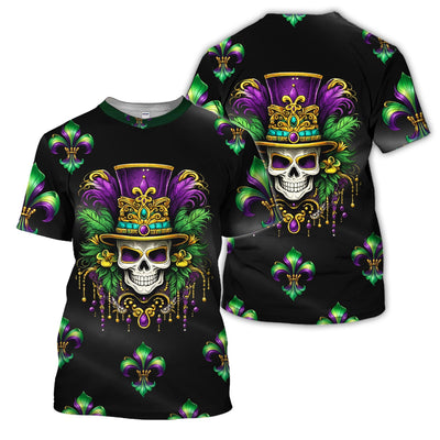 Mardi Gras Mask Skull Pattern Golf Shirt, Carnival Golf Polos For Men, Golf Gift For Golfer