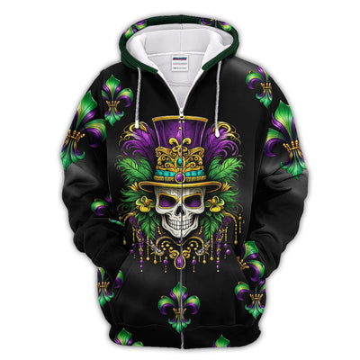 Mardi Gras Mask Skull Pattern Golf Shirt, Carnival Golf Polos For Men, Golf Gift For Golfer