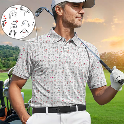 Doodle Valentine Pattern Golf Shirt, Crazy Golf Polos For Golfer, Golf Gift For Men