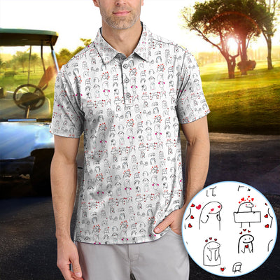 Doodle Valentine Pattern Golf Shirt, Crazy Golf Polos For Golfer, Golf Gift For Men