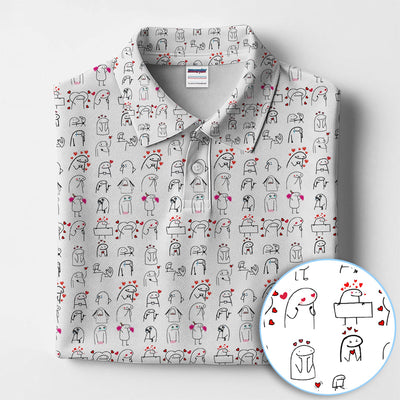 Doodle Valentine Pattern Golf Shirt, Crazy Golf Polos For Golfer, Golf Gift For Men