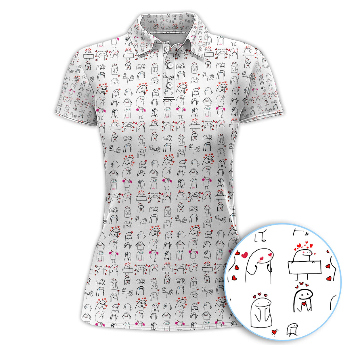 Doodle Valentine Pattern Golf Shirt, Crazy Golf Polos For Golfer, Golf Gift For Men