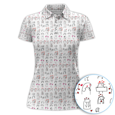 Doodle Valentine Pattern Golf Shirt, Crazy Golf Polos For Golfer, Golf Gift For Men