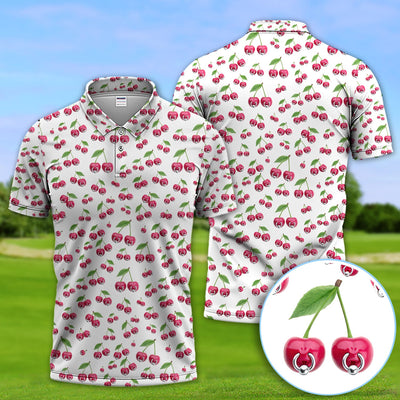 Cherry Pattern Golf Shirt, Crazy Golf Polos For Men, Funny Golf Gift For Hunter