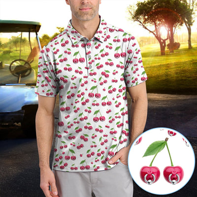 Cherry Pattern Golf Shirt, Crazy Golf Polos For Men, Funny Golf Gift For Hunter