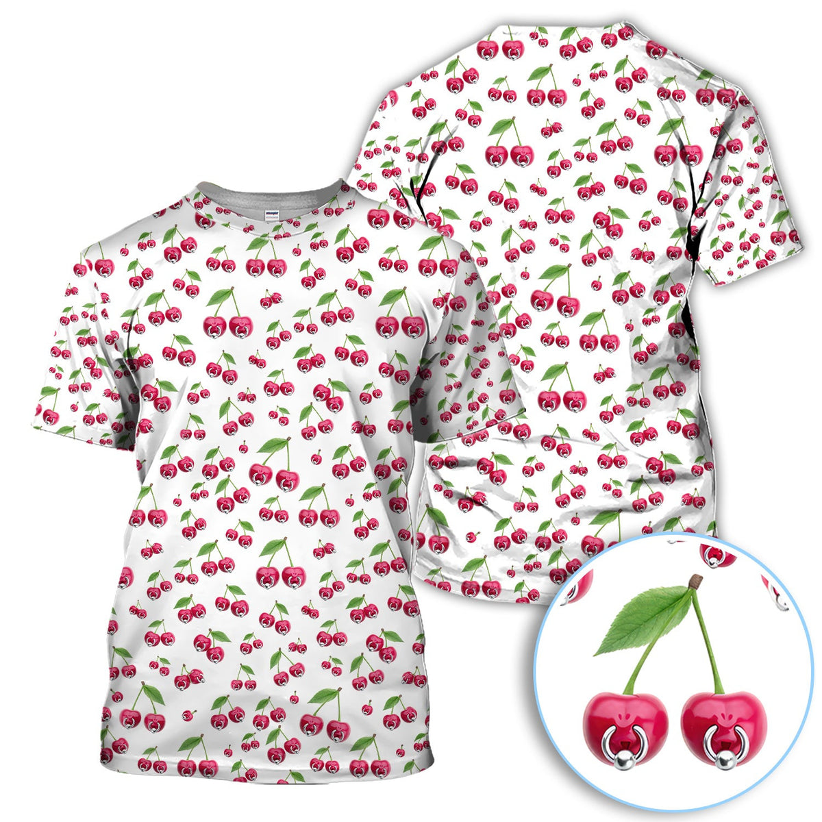Cherry Pattern Golf Shirt, Crazy Golf Polos For Men, Funny Golf Gift For Hunter