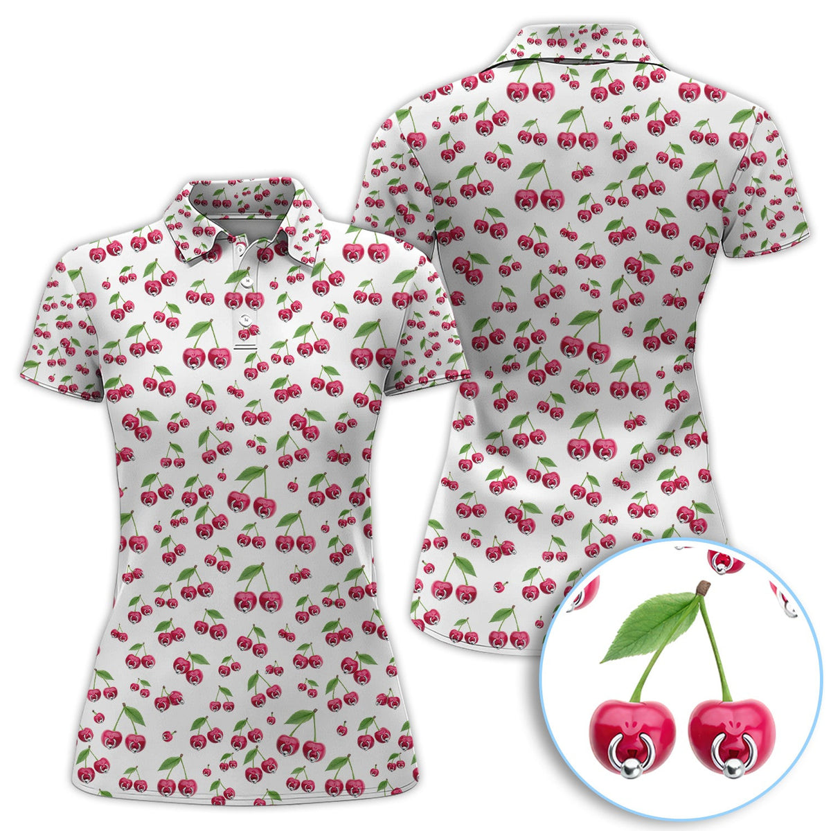Cherry Pattern Golf Shirt, Crazy Golf Polos For Men, Funny Golf Gift For Hunter