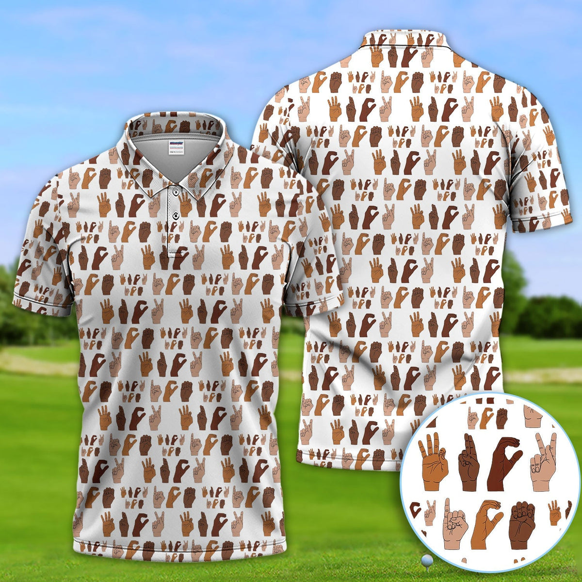 ICE Hand Sign Language Pattern Golf Shirt, Activism Golf Polos For Golfer, Golf Gift For Men